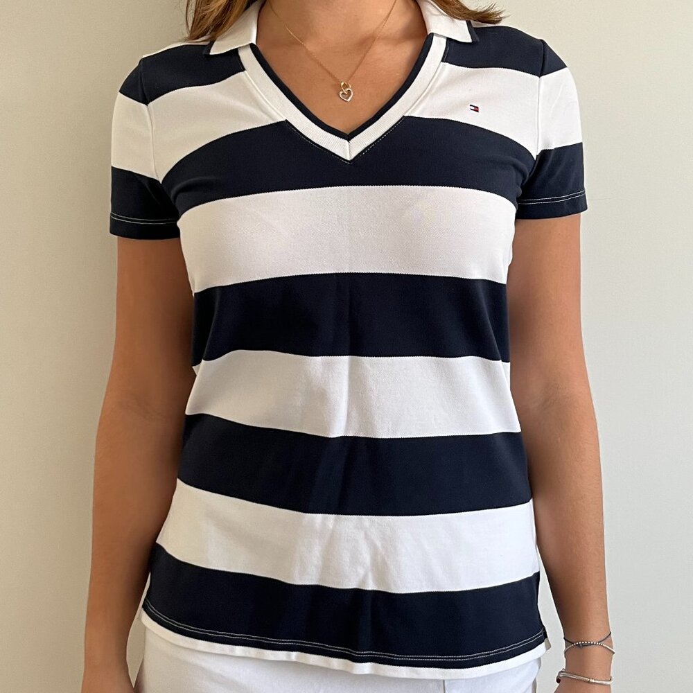 Tommy Hilfiger Striped V-Neck Polo Shirt